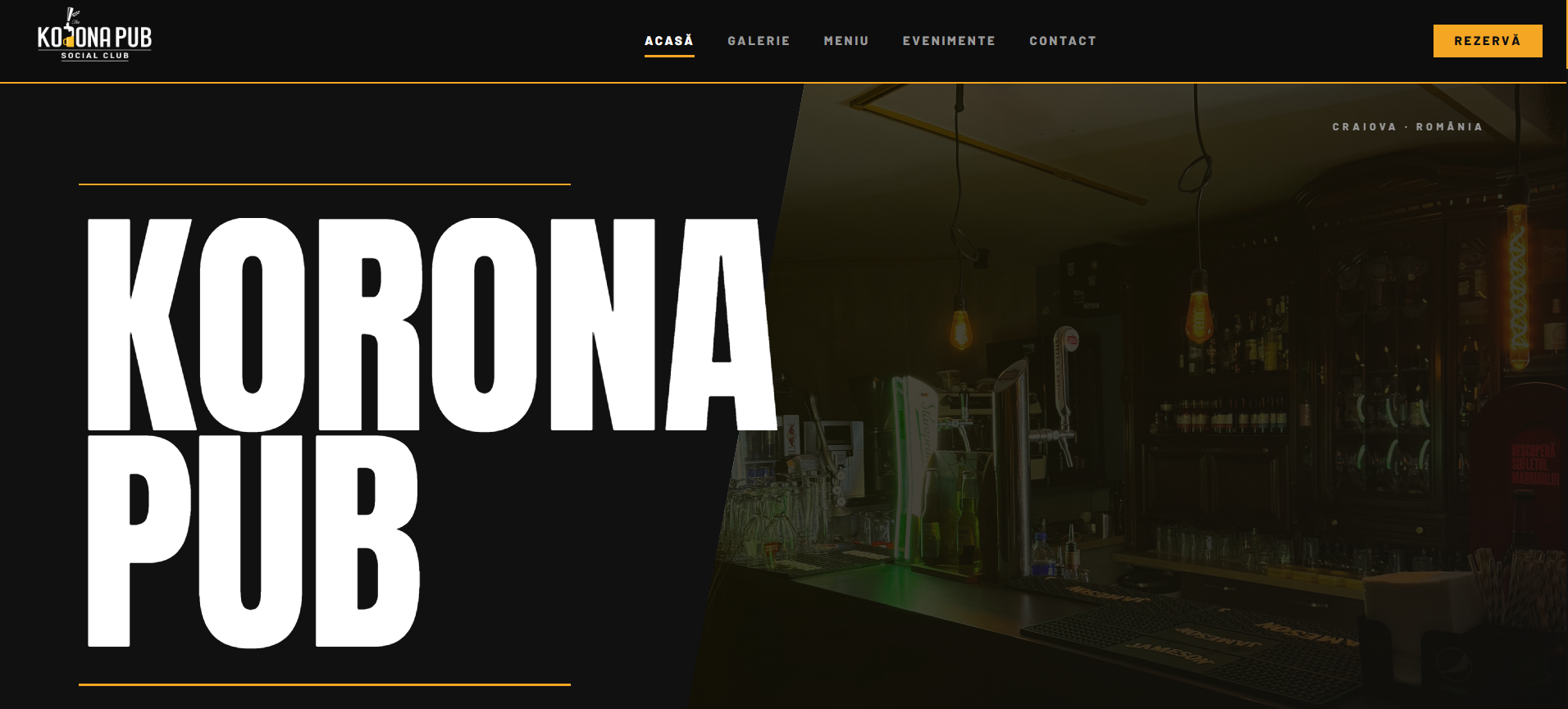 Korona — pub & meniu — Website pentru pub: meniu, program, locație, contact și rezervări.